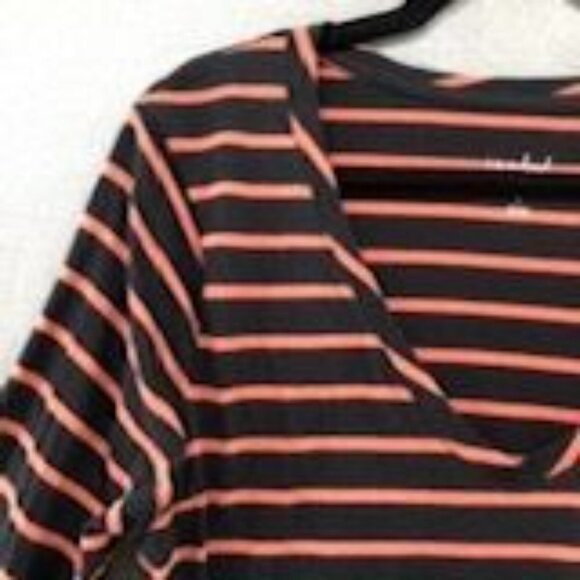 NWT Isabel Maternity Long Sleeve T Shirt Womens L V-Neck Black Orange Striped - Picture 3 of 12
